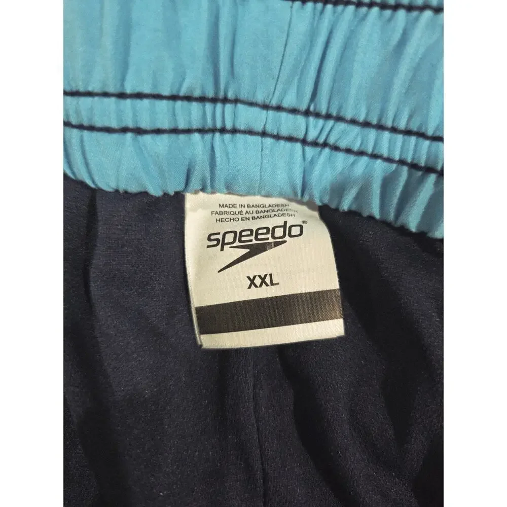 Speedo Men’s XXL Blue Patterned Swim Trunks Lined Drawstring Shorts